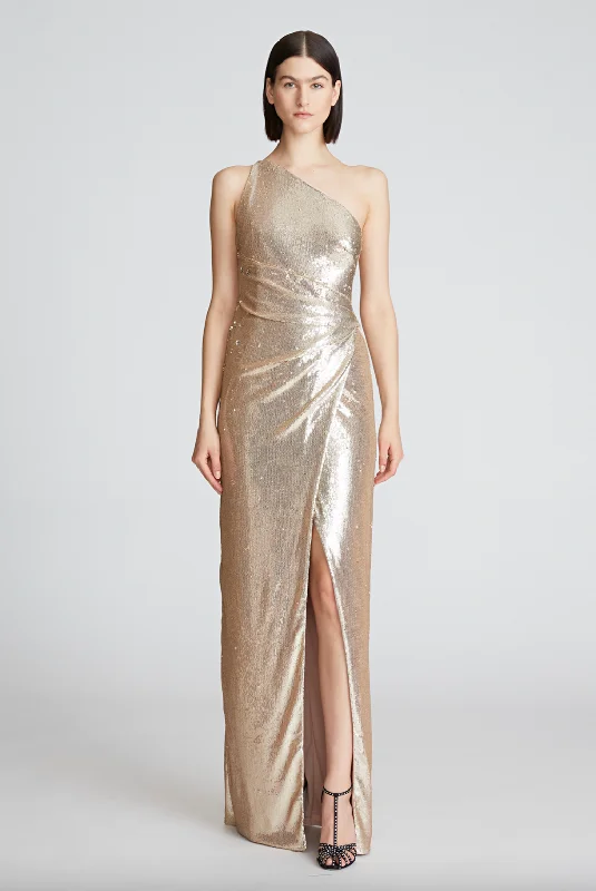 Women's Formal Event Clothing Adriana One Shoulder Gown - Champagne