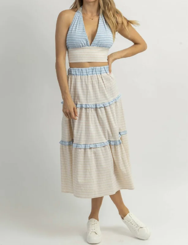 Vintage Women's Fashion Dunes Gingham Midi Skirt Set In White