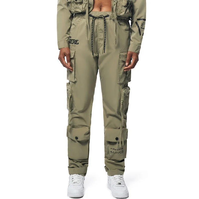 Women's Evening Wear Relaxed Slouch Utility Windbreaker Pants - Light Olive