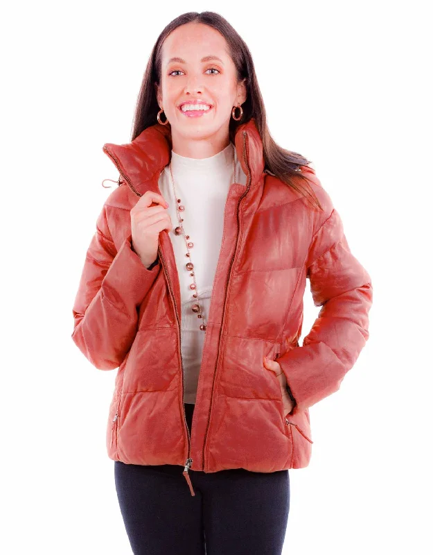 Women's Formal Apparel Scully Womens Puffy Zip Front Red Leather Leather Jacket