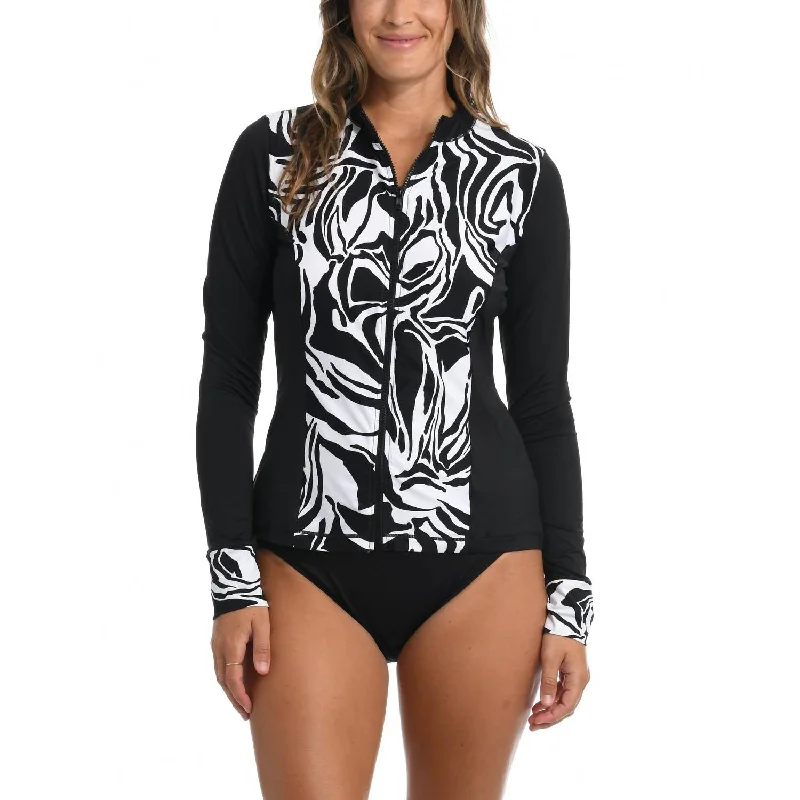 Women's Clothes Online Shopping Abstract Zebra Rashguard In Black/white