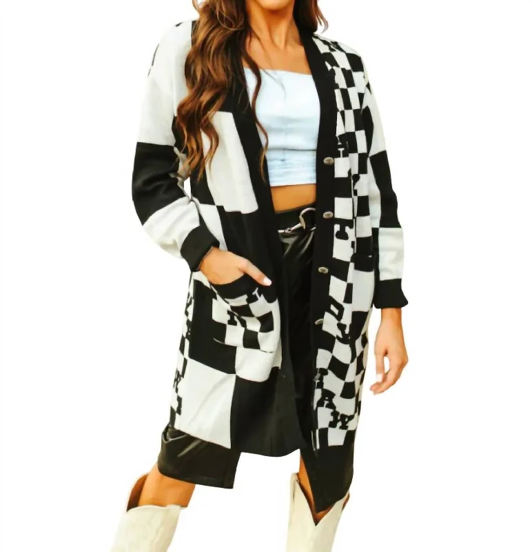 Women's Luxury Garments Women's Cowboy Bueno Checkered Cardigan In Black