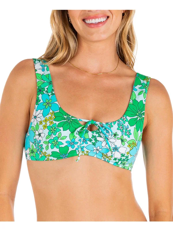 Women's Relaxed Clothes Juniors Womens Floral Print Tie-Front Bikini Swim top