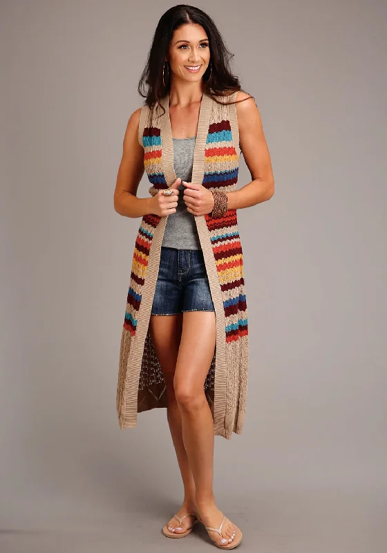 Modern Women's Apparel Stetson Womens Multi-Color 100% Cotton Open Weave Striped Cardigan