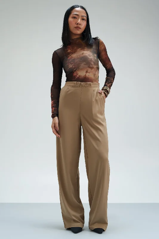 Affordable Women's Clothes Taupe Bliss Pleated Waistband Korean Pants