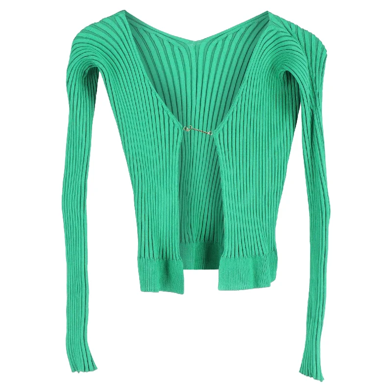 Women's Evening Garments Jacquemus Pralù Cropped Embellished Ribbed-knit Cardigan In Green Viscose