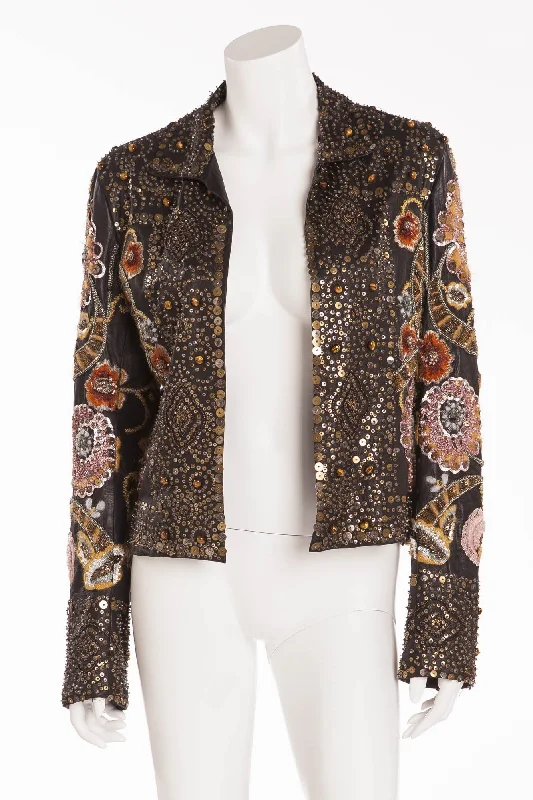 Women's Trendy Outfits Oscar De La Renta - Hand Sewn Embroidered Sequence, Beads, Metal, and Tiger Eye Stone Jacket - US 6