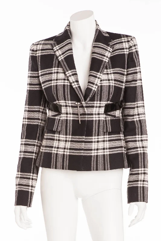 Luxury Women's Fashion Versace - Patent Leather Trim Plaid Wool Twill Blazer  - IT 42