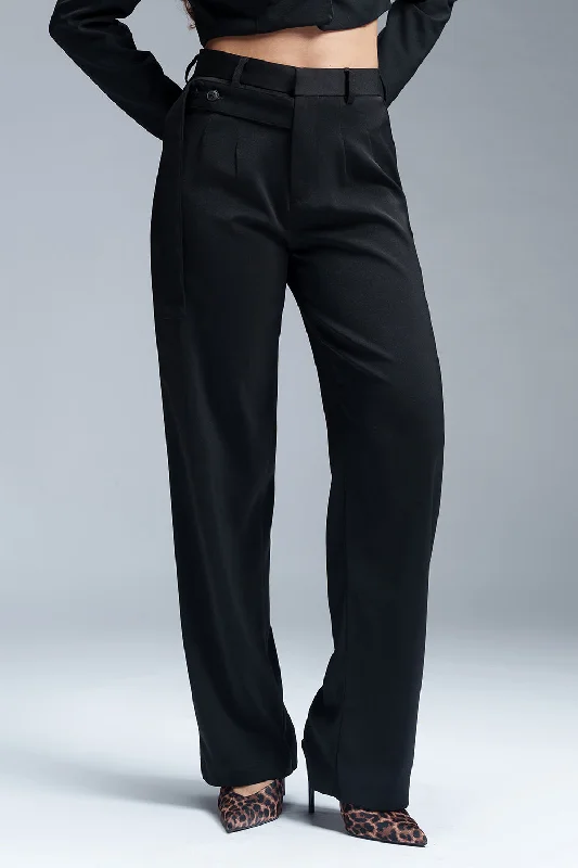 Affordable Women's Garments Black Nova Strap Detailed Korean Pants