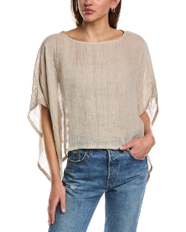 Women's Stylish Outdoor Outfit EILEEN FISHER Bateau Neck Linen Top