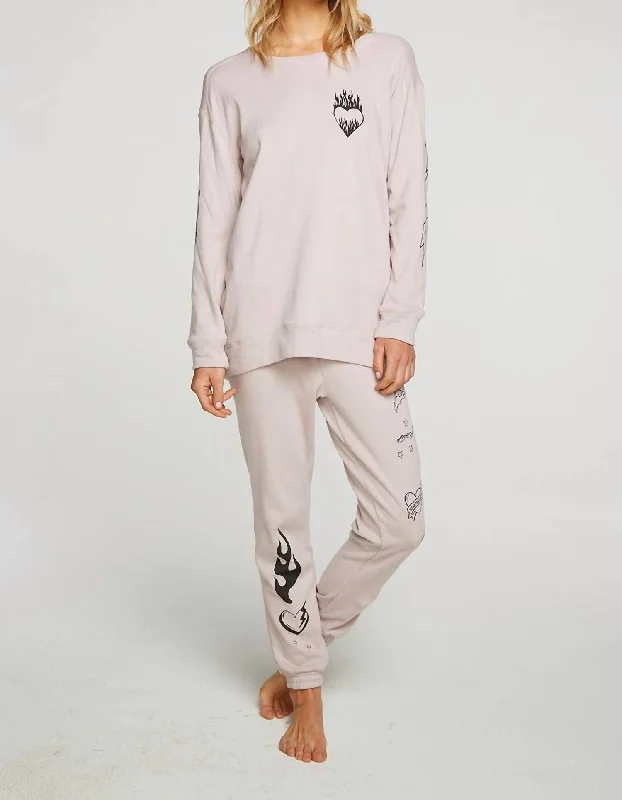 Women's Sporty Clothes Flaming Heart Pullover In Macaron