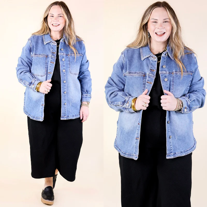 Women's Elegant Clothing Sets Judy Blue | Feeling Refreshed Button Up Denim Jacket in Medium Wash