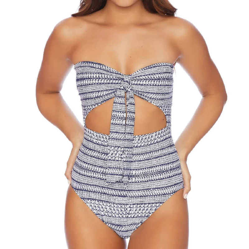 Women's Seasonal Clothing Cut Out Lace Back One Piece Swimsuit In Nautical By Nature Navy