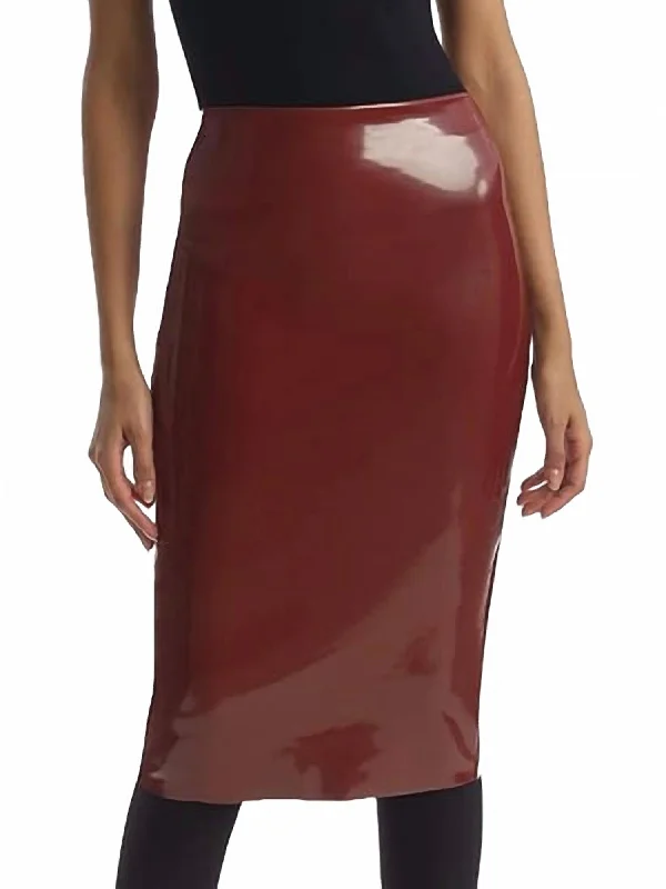 Affordable Women's Clothing Faux Patent Leather Midi Skirt In Sienna