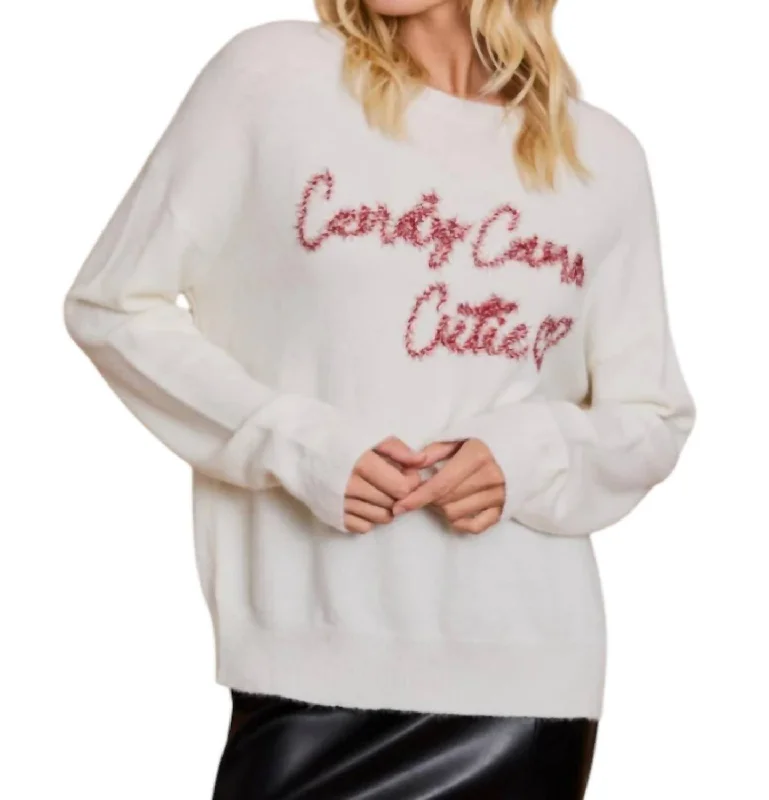 Affordable Women's Clothing Candy Cane Cutie Sweater In Cream