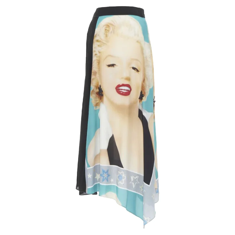 Women's Trendy Apparel Loewe Pop Art Lady Portrait Photo Print Crystal Embellished Skirt