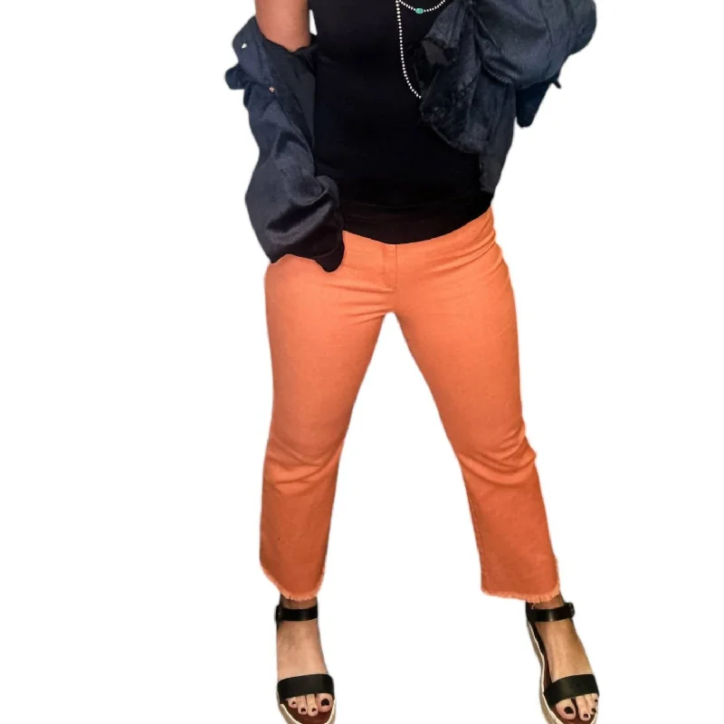 Vintage-Inspired Women's Clothes Stretchy Pants Cropped Flares In Orange Jeans