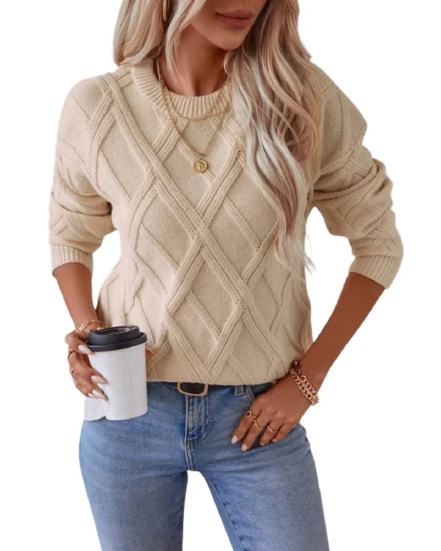 Women's Clothing Online Weaved Knit Sweater In Apricot