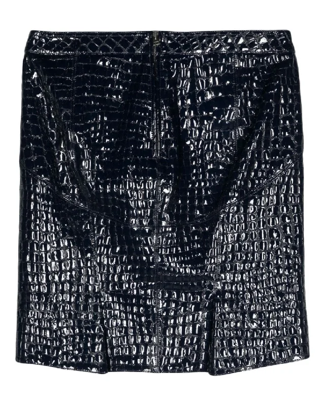 Vintage-Inspired Women's Clothes Tom Ford Womens Croc Embossed Mini Skirt In Black