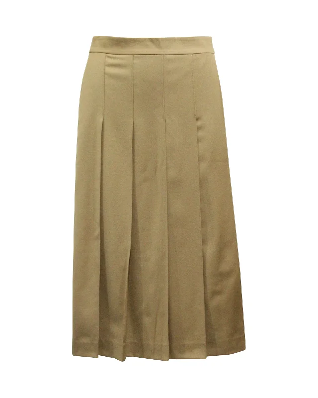 Women's Cozy Clothes Theory Panel Pleated Midi Skirt in Brown Virgin Wool