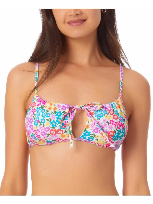 Women's Seasonal Garments Womens Floral Print Knot-Front Bikini Swim Top