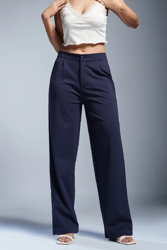 Women's Holiday Attire Lapis Navy Women's Textured Korean Pants