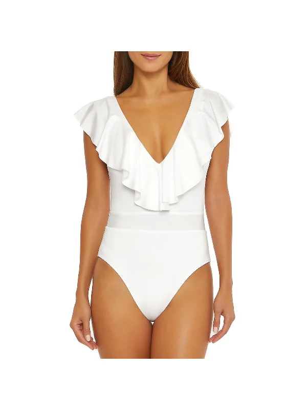 Formal Attire For Women Womens Ruffled Nylon One-Piece Swimsuit