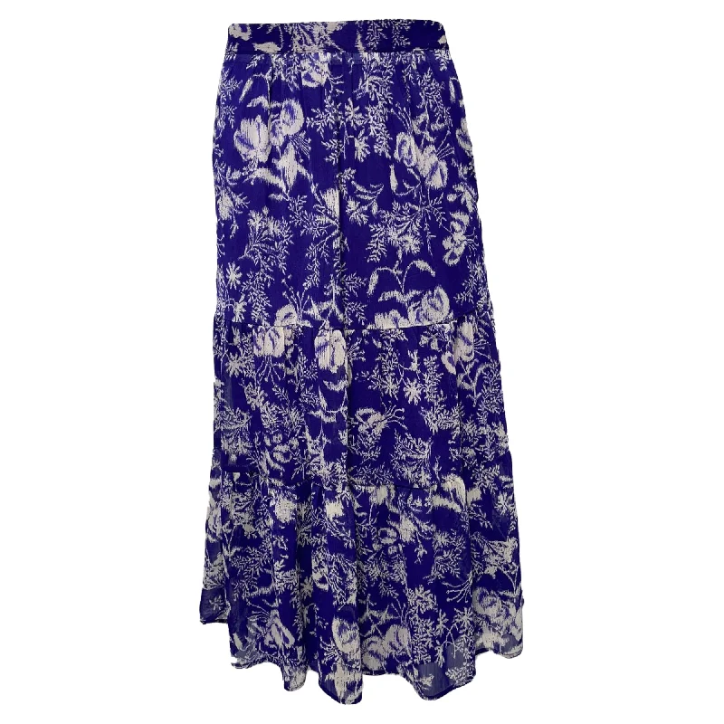 Women's Trendy Clothes Ba&Sh Uria Printed Midi Tiered Skirt in Violet Polyester