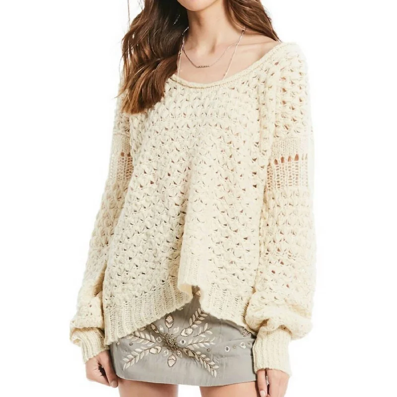 Casual Attire For Women Crochet Wool Blend Sweater In Ivory