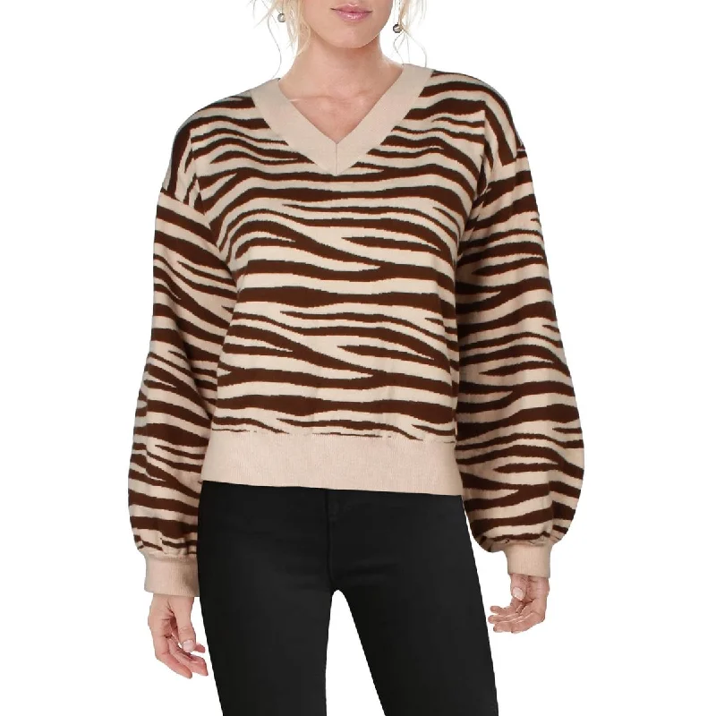 Women's Outerwear Clothing Womens Animal Print Ribbed Pullover Sweater