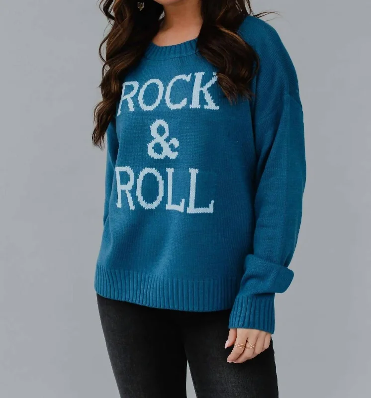 Women's Casual Clothing For Lounging Rock & Roll Sweater In Blue & White