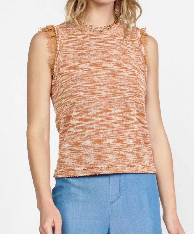 Women's Chic Outerwear Attire Nadia Lace Trimmed Sleeveless Sweater In Multi Rust