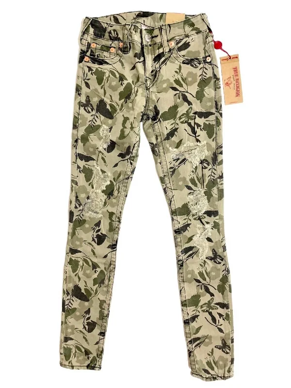 Women's Resort Garments Women's Garden Camo Distressed Skinny Jeans In Green