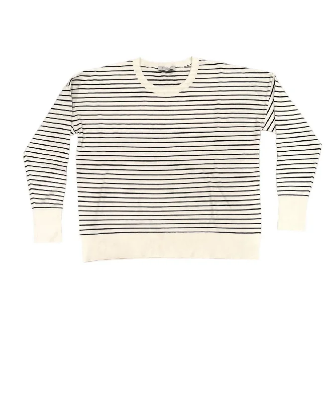 Women's Vacation Outfit Women's Boxy Stripe Crew Sweater In Black/white