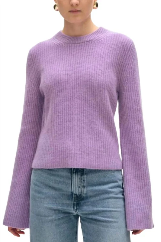 Women Fashion Fluted Sleeve Sweater In Purple Haze