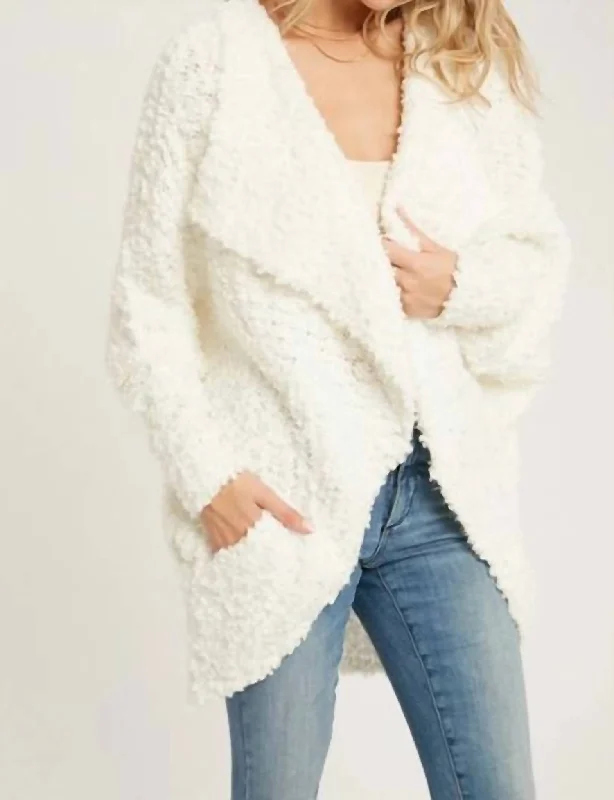 Women's Everyday Clothes Boucle Yarn Cocoon Cardigan Sweater In Ivory