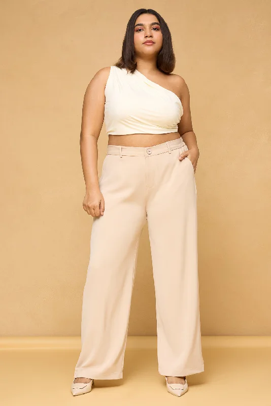 Formal Garments For Women Curve Sand Beige Sleek Korean Pants