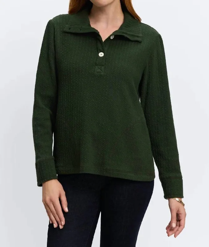 Trendy Outfits For Girls Sammy Cable Knit Long Sleeve Popover In Dark Green