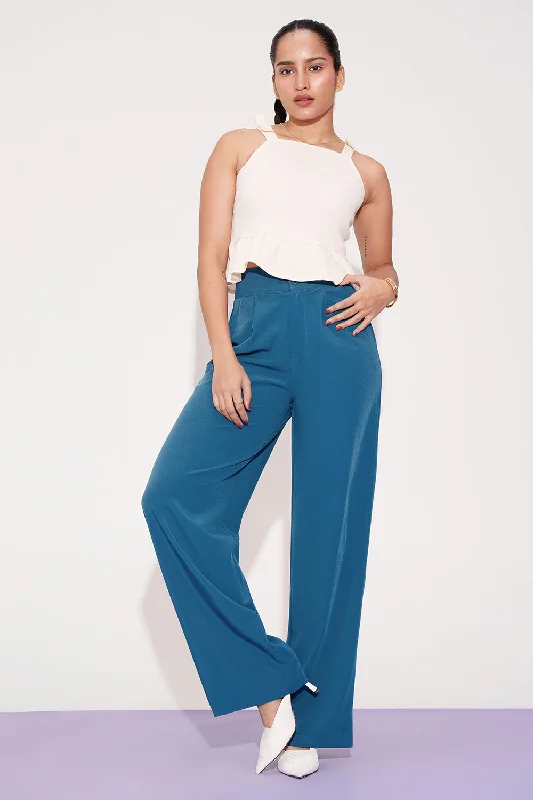 Women's Clothing Apparel Sets Sydney Blue Pleated Double Button Korean Pants