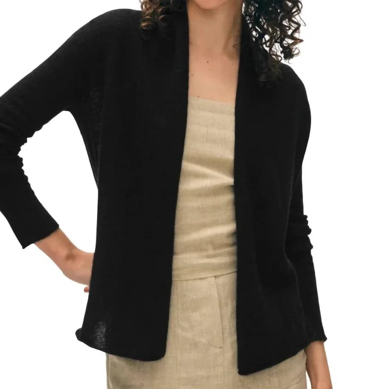 Unique Women's Fashion Pieces Cashmere Mini Trapeze Cardigan In Black