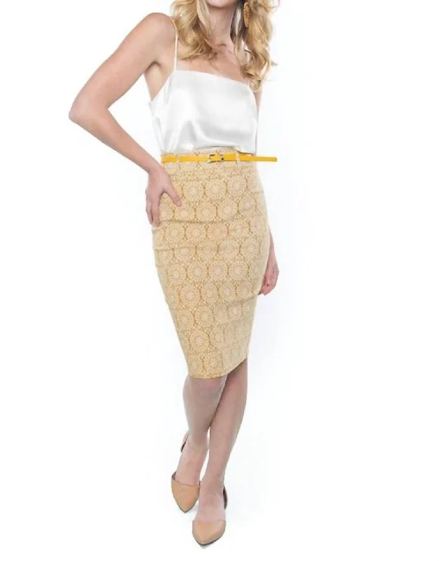 Women's Online Boutique High Waist Pencil Skirt In Mustard/white