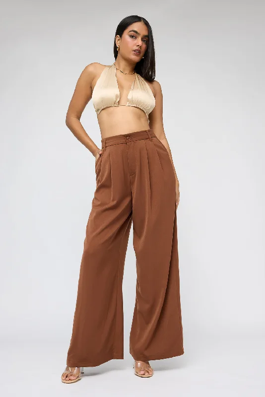 Women's Comfortable Garments Tawny Brown Super Flared Korean Pants