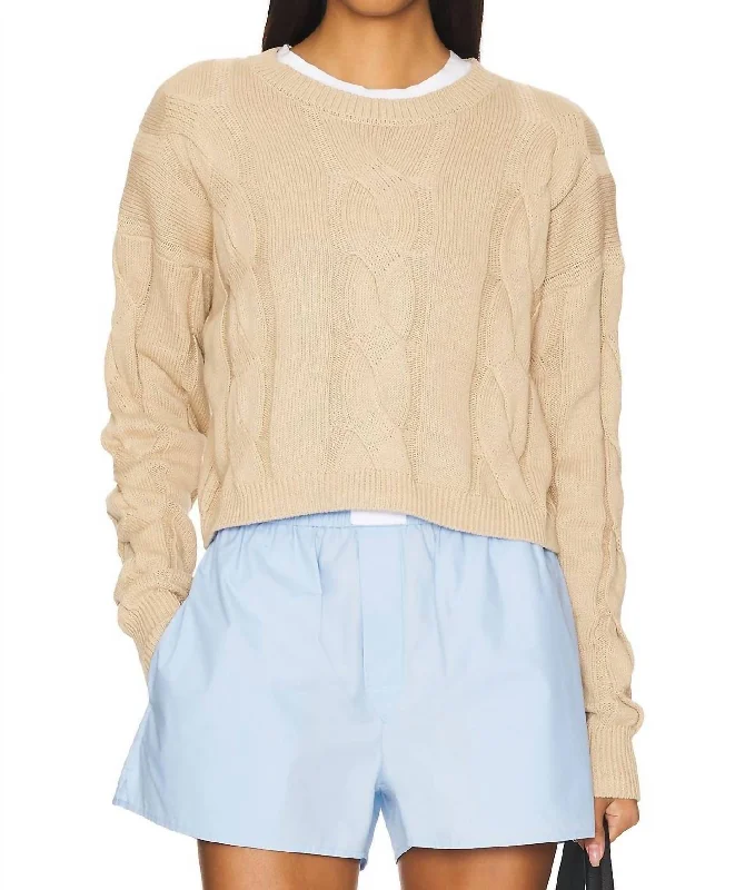 Women's Resort Garments Clarice Cable Knit Cropped Sweater In Sandshell