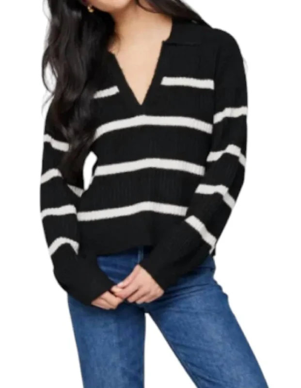 Women's Tailored Outfit Beckett V Neck Sweater In Black Stripe