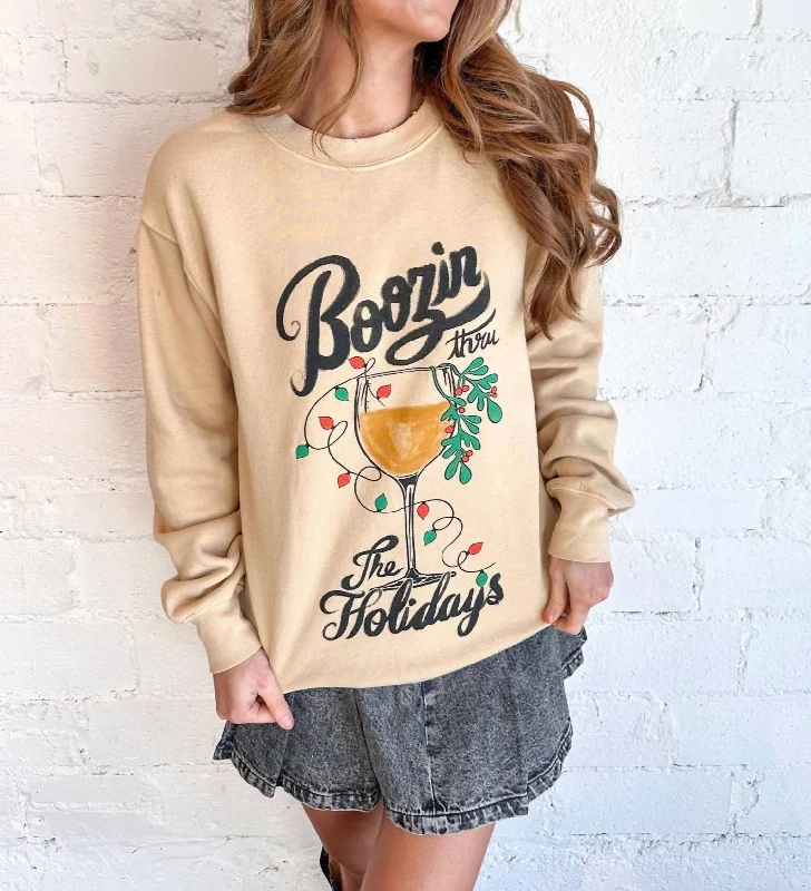 Women's Formal Event Attire Boozin' Sweatshirt In Caramel