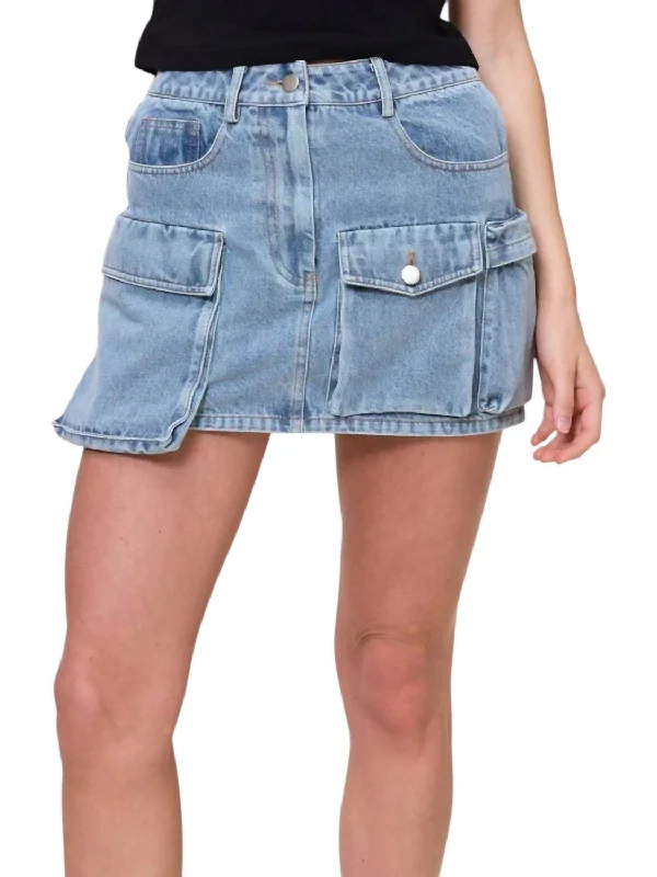 Comfortable Women's Apparel Denim Cargo Mini Skirt In Blue