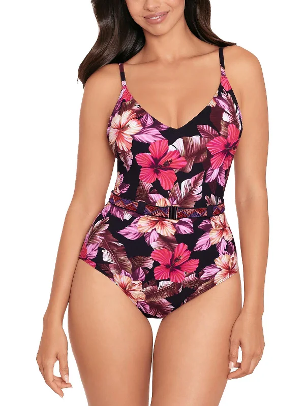 Women's Clothing Lucky Charm  Womens Belted Floral One-Piece Swimsuit