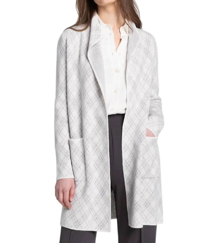 Women's Party Outfit Bias Plaid Cardigan In Pearl/silver