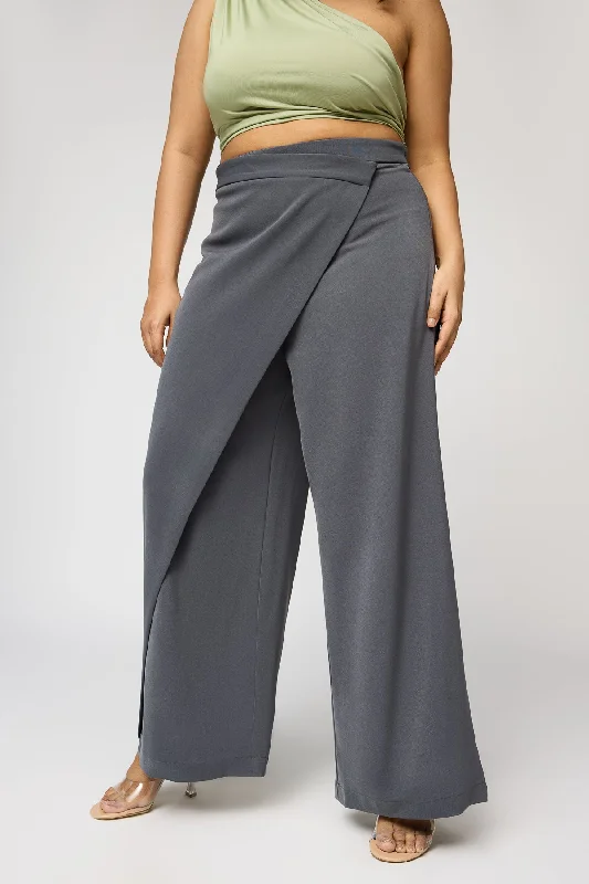 Vintage-Inspired Garments Gentle Grey Curve Pareo Korean Pants