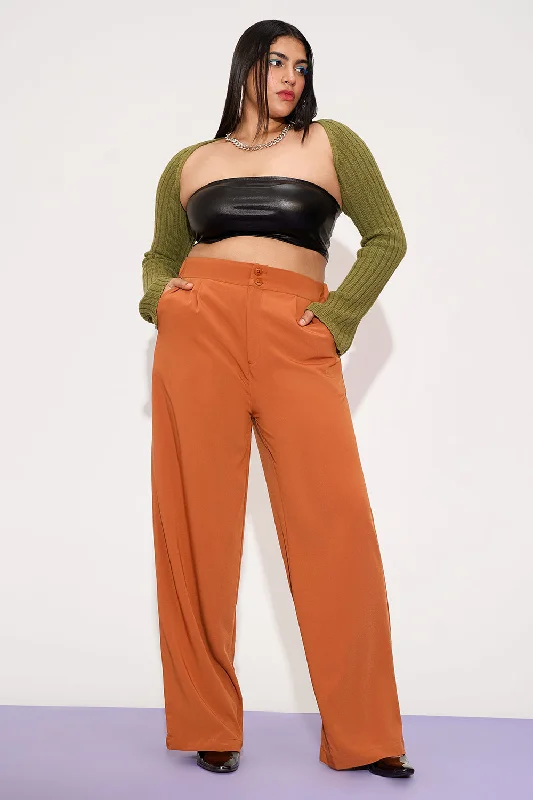 Women's Travel Garments Sienna Rust Curve Pleated Double Button Korean Pants